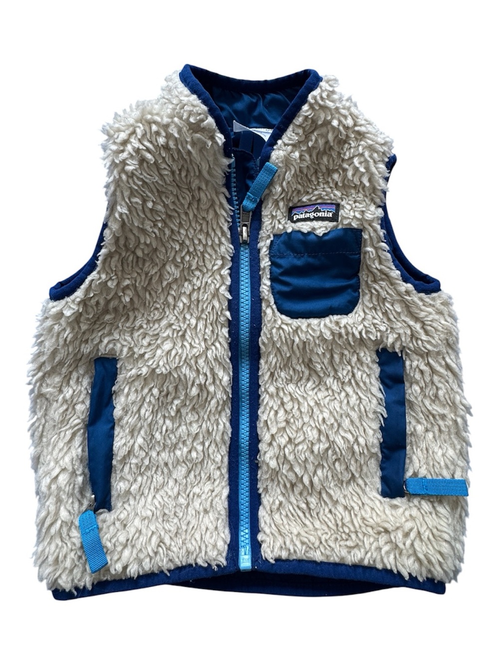 Patagonia Baby Retro-X Fleece Vest Unisex Hi Pile Natural Navy Size 12-18 Mo.